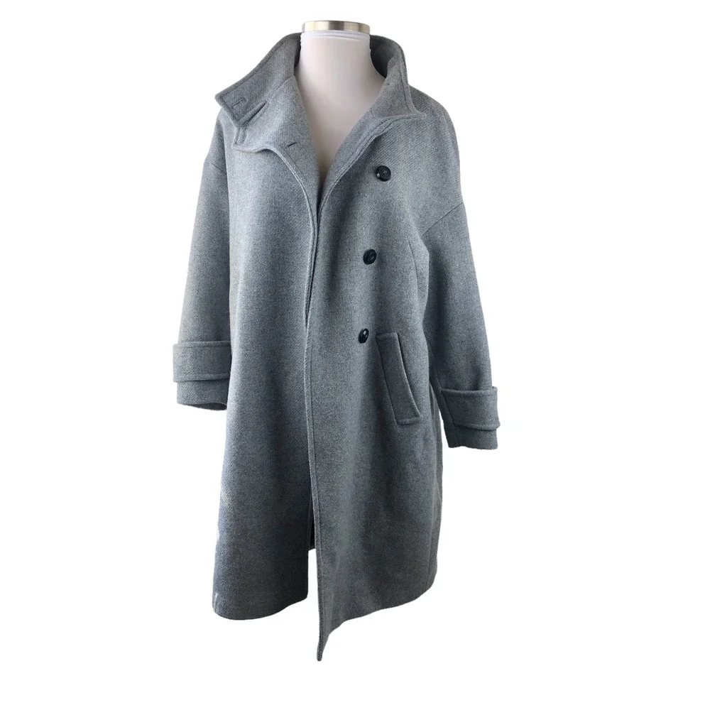 Zara Basic Asymmetric Button Coat Wool Blend Gray Women's Size XL - Picture 6 of 10